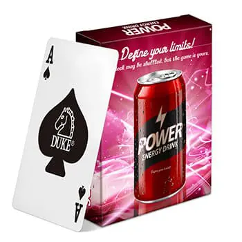 Baraja de cartas personalizadas de papel azul de 280 g/m² en estuche.